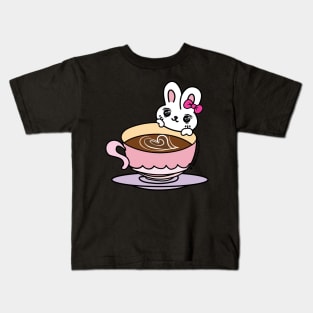 a cup of coffee with kawaii bunny Kids T-Shirt